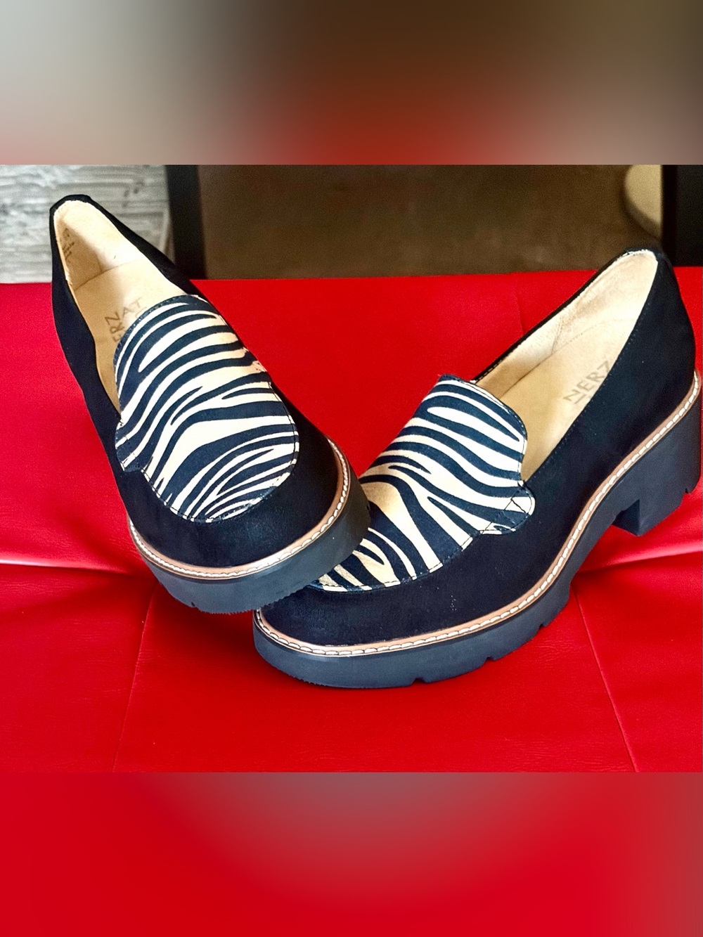 Naturalizer Agnes Loafer Zebra Print Platform Mules Black & White
